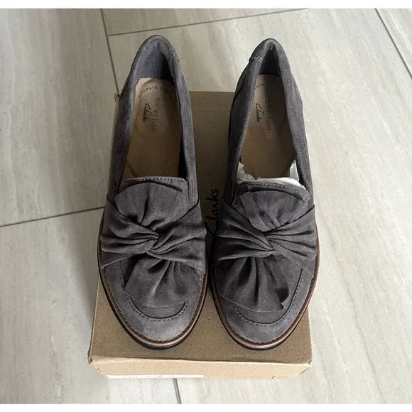 Clarks Gray Suede Loafers - Picture 2 of 5